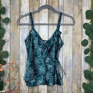 GAP Fact. Teal Floral Print Sleeveless Faux Wrap Blouse